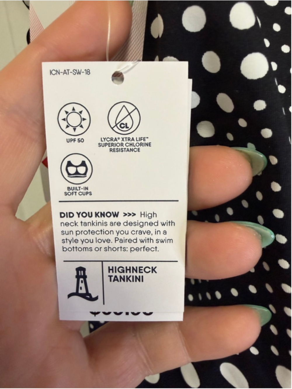 Lands’ End High Neck Tankini Top Size 12 Black White Polka Dot UPF 50 NWT - Picture 8 of 9